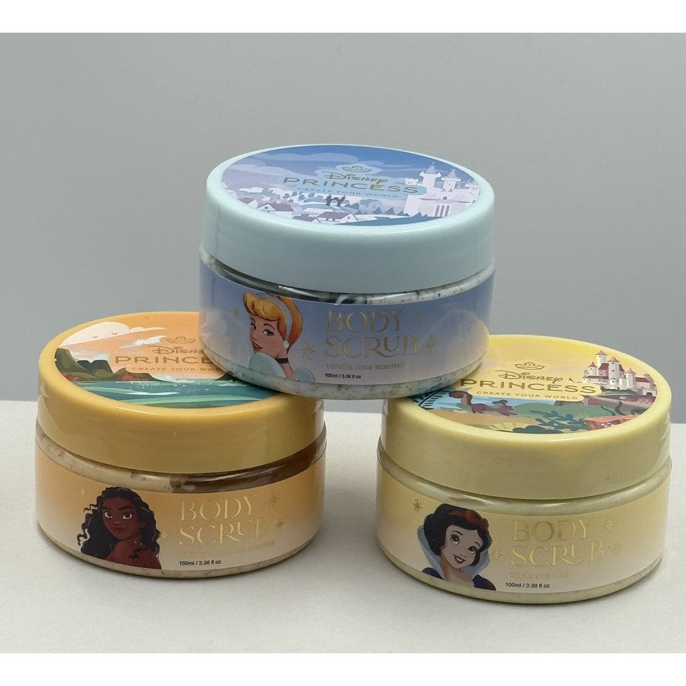 Disney Princess Body Scrub Set 3 Pack Cinderella, Moana, Snow White, 3.38 fl oz